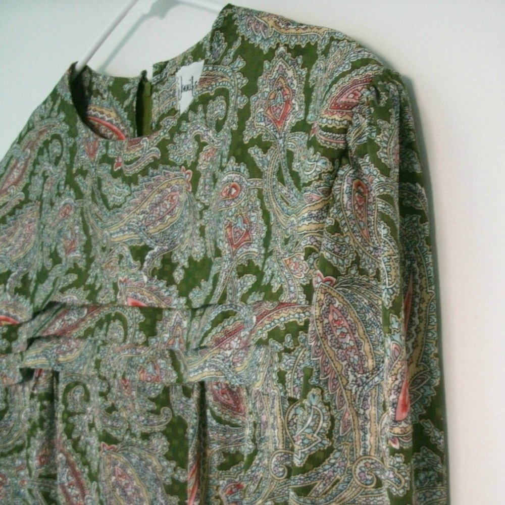 Vintage Dress 70s Boho Paisley Festival Midi Green